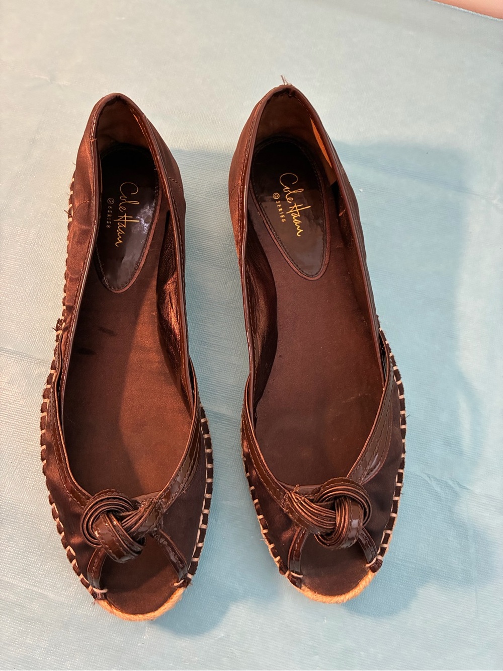 Cole Haan Women's Brown Espadrille Ballet Flats with Peeptoe Size 8